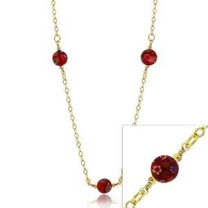  24K GOLD vermeil RED MURANO BEAD CHAIN NECKLACE 20 inch 
