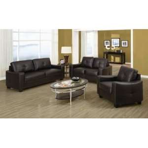 Jasmine Brown Leather 3 Piece Living Room Set (Sofa Loveseat and