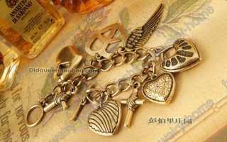 Retro Bronze Heart Cross Wing Charming Charm Bracelet  