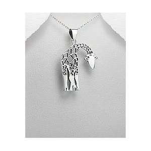    Huge Sterling Silver Cut Out Giraffe Pendant Necklace Jewelry