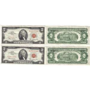   1963 Red Seal $2 Dollar Bill Lot AU Condition 