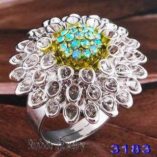Wholesale 6pcs charming bouquet rhinestone alloy rings 18kgp activity 