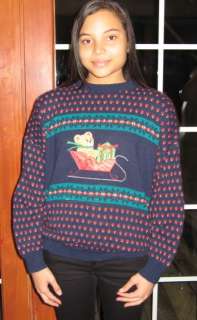 Unisex Teddy Bear Sleigh Ugly Christmas Sweater XL  
