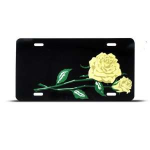 Yellow Rose Black Novelty Airbrushed Metal License Plate Sign Tag