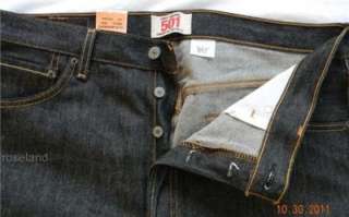 LEVIS 501 Jeans 35 x 32 Mens Button Fly Black Denim Shrink To Fit 