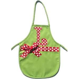  christmas initial apron   lime with red large dots: Home 