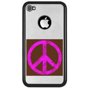  iPhone 4 or 4S Clear Case Black Peace Symbol Grunge PinkR 