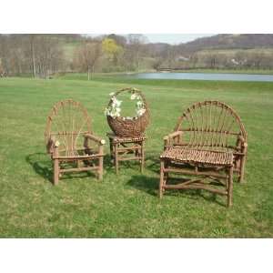  Rustic Grapevine Settee with Chair and Accent Tables 