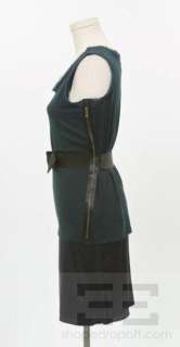 Lanvin Navy Satin & Deep Teal Knit Grosgrain Bow Dress Size XS  