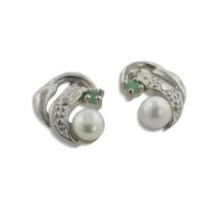   Emerald and Pearl Sterling Silver Earrings Anti Tarnish Jewelry