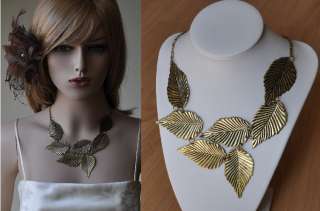 Blatt Blätter kurze Kette gold Halskette collier VINTAGE bronze edel 
