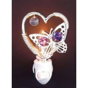  Butterfly Heart Silver Swarovski Crystal Night Light
