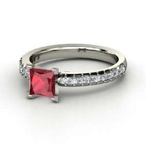 Audrey Ring, Princess Ruby Platinum Ring with Diamond 
