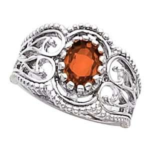  14K White Gold Mexican Fire Opal Etruscan Style Ring 