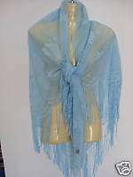 ShawlSarong Wrap scarf Triangle / fringe( Aqua Blue)  