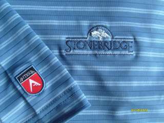 New Mens Size L ANTIGUA GOLF Desert Dry Blue Stripe Polo Shirt 