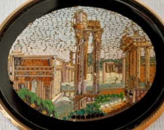   19C. 14KT Gold Italian Micro Mosaic Pompeii Ruins Brooch Pin  