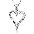   Prong Set Real Diamond Jewelry 14K White Gold Heart Pendant Necklace