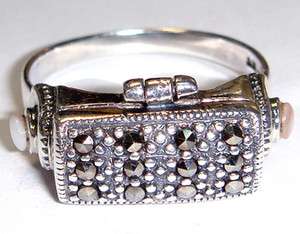 Medieval Vintage Style POISON RING Marcasite Sterling Silver (Size 6 
