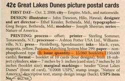 2008 Great Lakes Dunes postal cards UX539 48 CV $20  