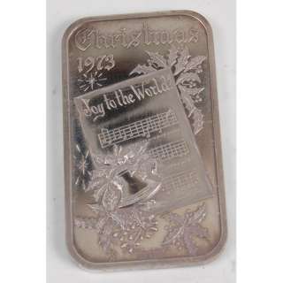 Madison Mint 1973 Joy To The World Christmas Silver .999 Bar Bullion 1 
