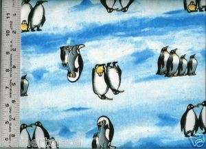 AE Nathan ~ PENGUINS on Snow & Ice ~ 100% Cotton Flannel Fabric BTY 