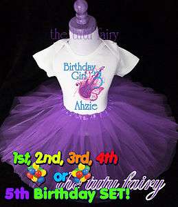   Birthday Girl party shirt & purple set outfit name age 1 2 3  