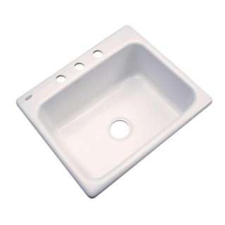   Drop In Acrylic 25x22x9 3 Hole Single Bowl Kitchen Sink in Bone