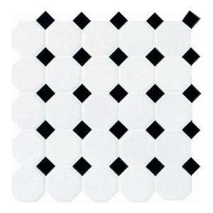 Daltile 12 in. x 12 in. White with Black Ceramic Octagon/Dot Mosaic 