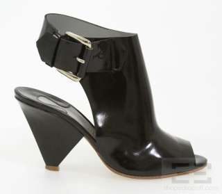 Chloe Black Patent Leather Open Toe Tapered Heels Size 35.5  