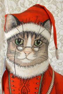CHRISTMAS SANTA CAT KITTY SOFT SCULPTURE DOORSTOP  