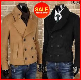 Mens Double Breasted Wool Short Trench Coat Winter Outwear 4 Colors 