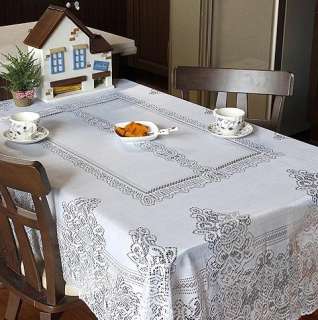 NEW] Vintage LUXURY White Lace Tablecloth Cloth 79 x 55  