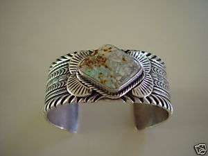 MANS NAVAJO , BOULDER TURQUOISE , SILVER CUFFLOOK   