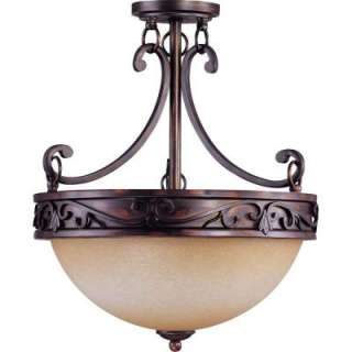   Pickford Distressed Bronze 3Light Semi Flush With Brushed Wheat Glass