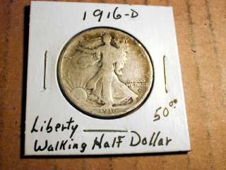 Liberty Walking Half Dollar 1916 D.GradeVery Good.*Problemrim nicks.