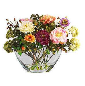   Glass Bowl Artificial Flower Arrangement ~ Great Centerpiece   