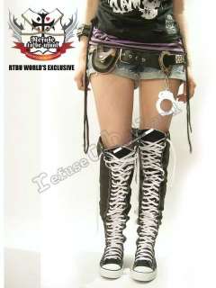 PUNK EMO Goth THIGH HIGH Canvas Lace Up Sneaker Boots  