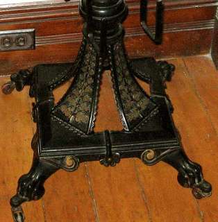 RARE 1880 Victorian Eastlake Gilt Iron+Wood Double Library Stand from 