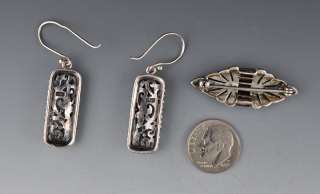 Sterling Silver Garnet Marcasite Pin/Brooch & Earrings  