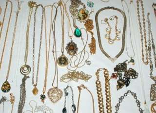 VINTAGE 48pc PENDANT Necklace Jewelry Lot, Rhinestones Chunky LUCERNE 