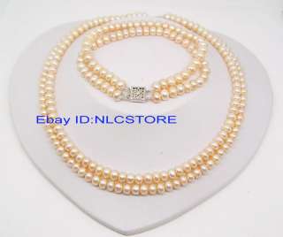 Free ship!! Jewelry set pink pearl necklace/bracelet  