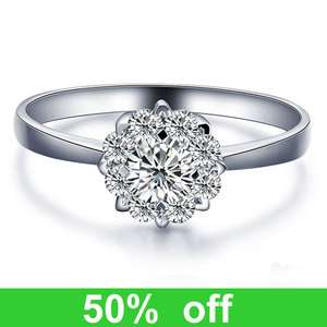   ! Diamond Solitaire Solid 14K White Gold Halo Engagement Wedding Ring