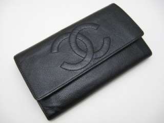 Authentic Chanel Black Caviar Leather Wallet Clutch  