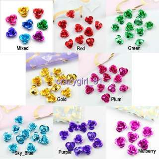 8mm Spacer Bead Rose Flower Aluminium With 1mm Hole 7Colors& Mixed 
