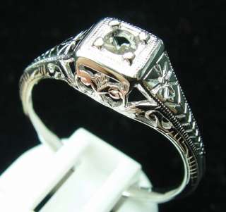 WHITE GOLD ANTIQUE FILIGREE 3MM ROUND SOLITAIRE SEMI MOUNT RING 