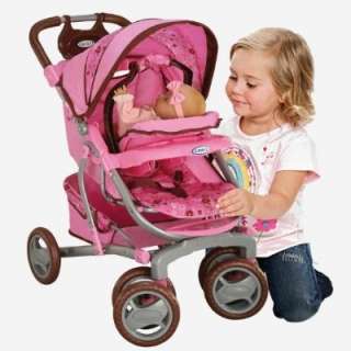 Dolls travel system with a wide body, recling seat and swivel wheels 