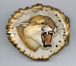 NEW Cougar Mountain Lion ANTLER BURR BELT BUCKLE  
