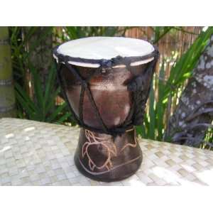  SMALL MUSICAL DRUM 5   TURTLE PALM PINEAPPLE PETROGLYPH 