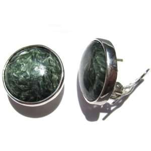  Seraphinite and Sterling Silver Round French Clip Earrings 
